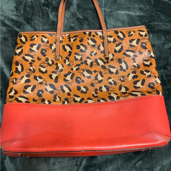 MCM Tan and Red Leopard Tote - Picture 2 of 12